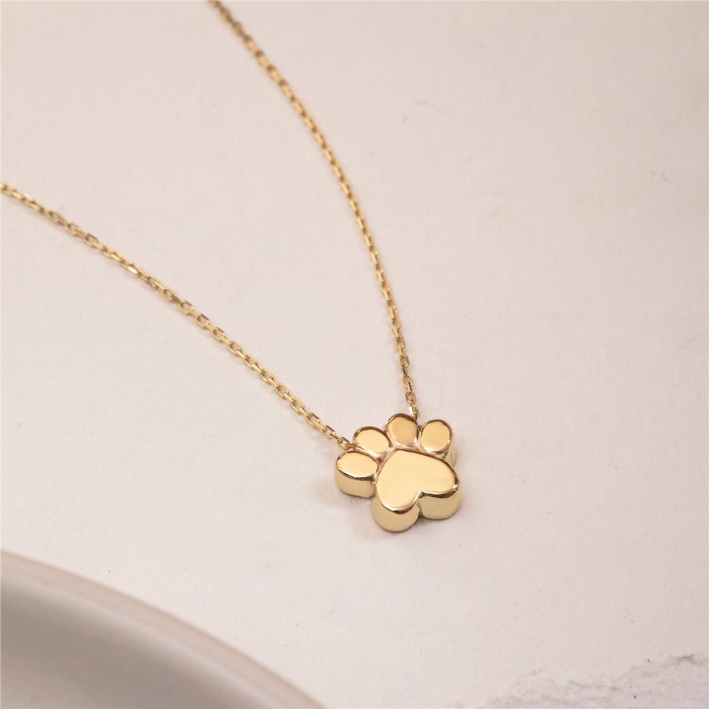 Goldstore-14k 18K Real Gold Paw Print Necklace, Dod Paw Print Charm Necklace, Dainty Custom Initial Engrave Pawprint Necklace, Pet Memorial Necklace