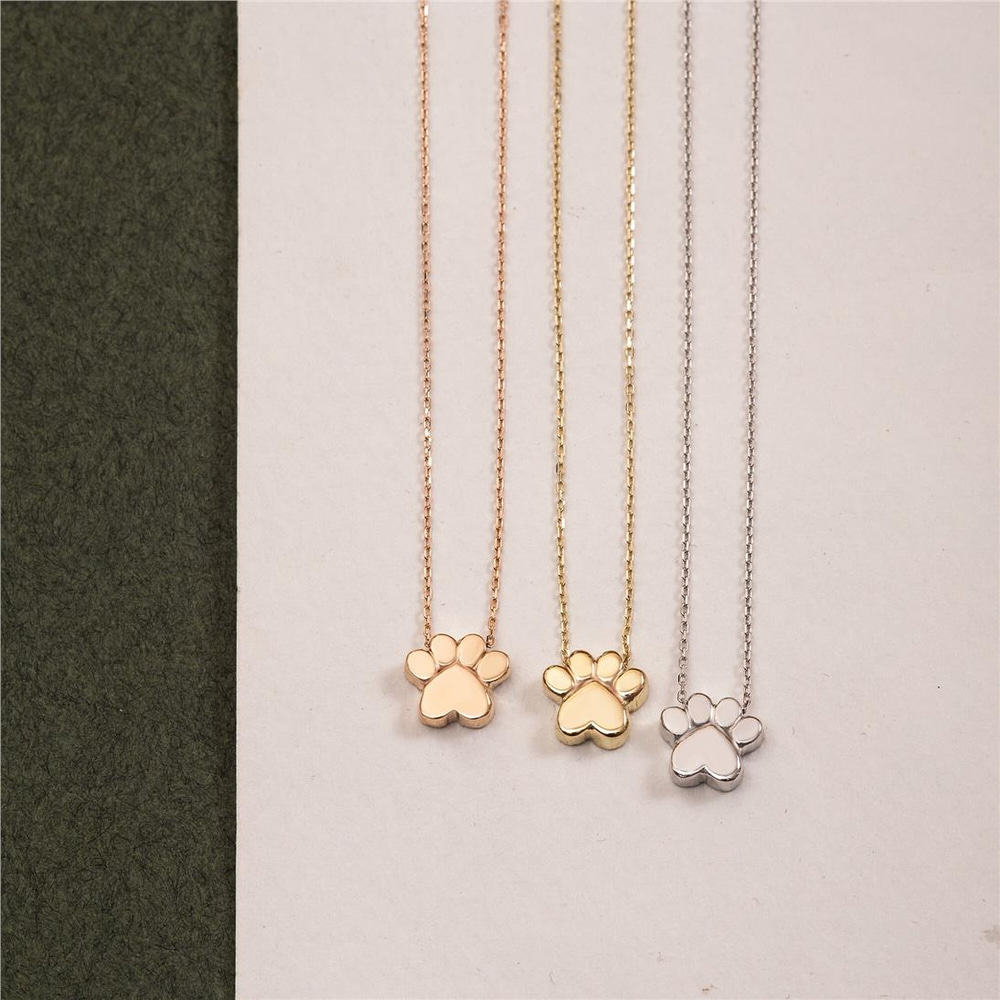 Goldstore-14k 18K Real Gold Paw Print Necklace, Dod Paw Print Charm Necklace, Dainty Custom Initial Engrave Pawprint Necklace, Pet Memorial Necklace
