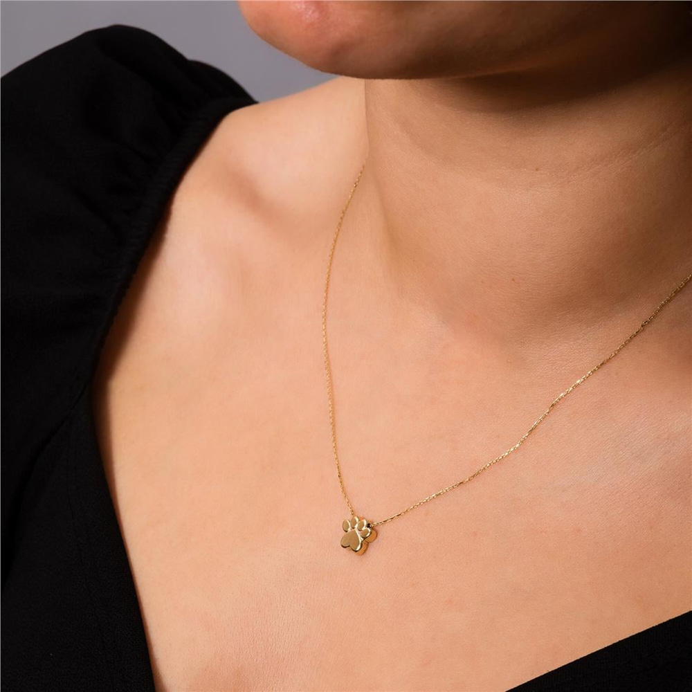 Goldstore-14k 18K Real Gold Paw Print Necklace, Dod Paw Print Charm Necklace, Dainty Custom Initial Engrave Pawprint Necklace, Pet Memorial Necklace