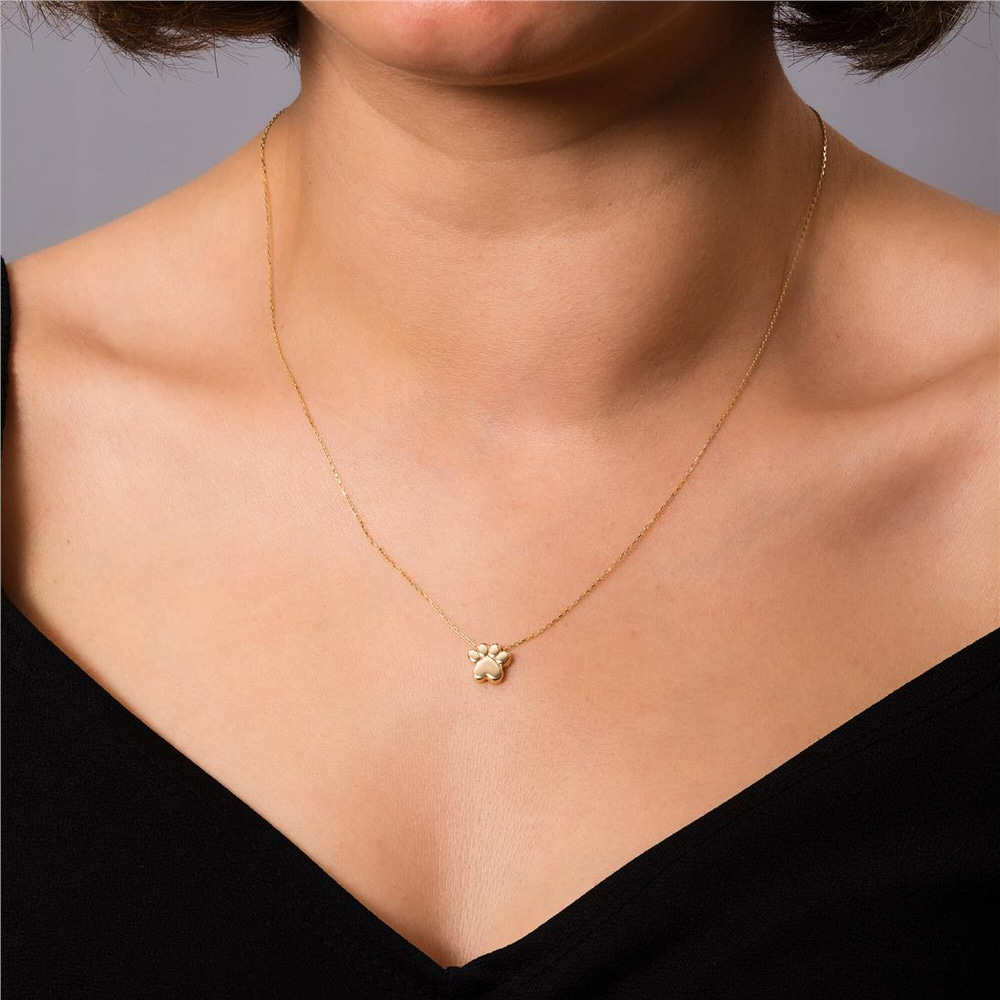 Goldstore-14k 18K Real Gold Paw Print Necklace, Dod Paw Print Charm Necklace, Dainty Custom Initial Engrave Pawprint Necklace, Pet Memorial Necklace