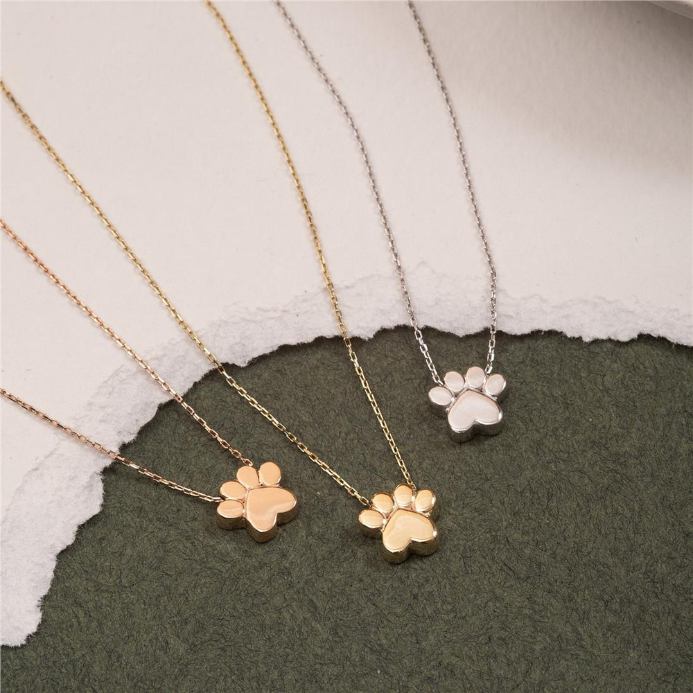Goldstore-14k 18K Real Gold Paw Print Necklace, Dod Paw Print Charm Necklace, Dainty Custom Initial Engrave Pawprint Necklace, Pet Memorial Necklace