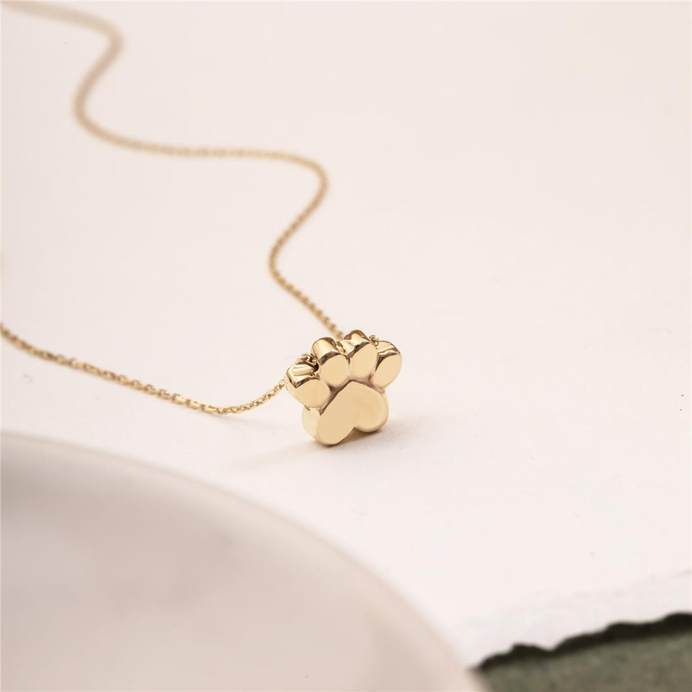Goldstore-14k 18K Real Gold Paw Print Necklace, Dod Paw Print Charm Necklace, Dainty Custom Initial Engrave Pawprint Necklace, Pet Memorial Necklace