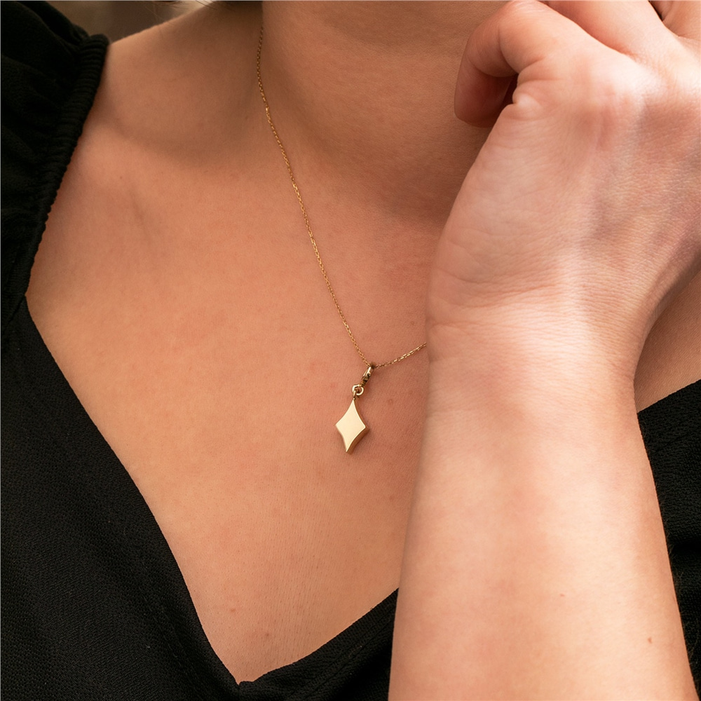 Goldstore-14K 18K Real Gold Rhombus Cremation Urn Necklace, Custom Lozenge Necklace, Solid Gold Geometric Urn Necklace, Ashes Holder for Human and Pet