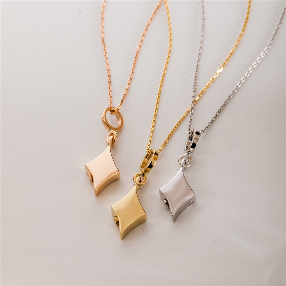 Goldstore-14K 18K Real Gold Rhombus Cremation Urn Necklace, Custom Lozenge Necklace, Solid Gold Geometric Urn Necklace, Ashes Holder for Human and Pet