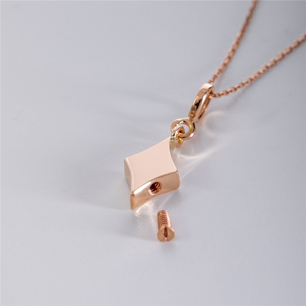 Goldstore-14K 18K Real Gold Rhombus Cremation Urn Necklace, Custom Lozenge Necklace, Solid Gold Geometric Urn Necklace, Ashes Holder for Human and Pet