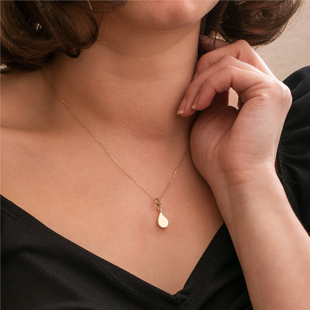 Goldstore-14K 18K Real Gold Tear Drop Cremation Urn Necklace, Custom Engrave Solid Gold Elegant Pendant, Dainty Discreet Urn Jewelry, Ashes Holder