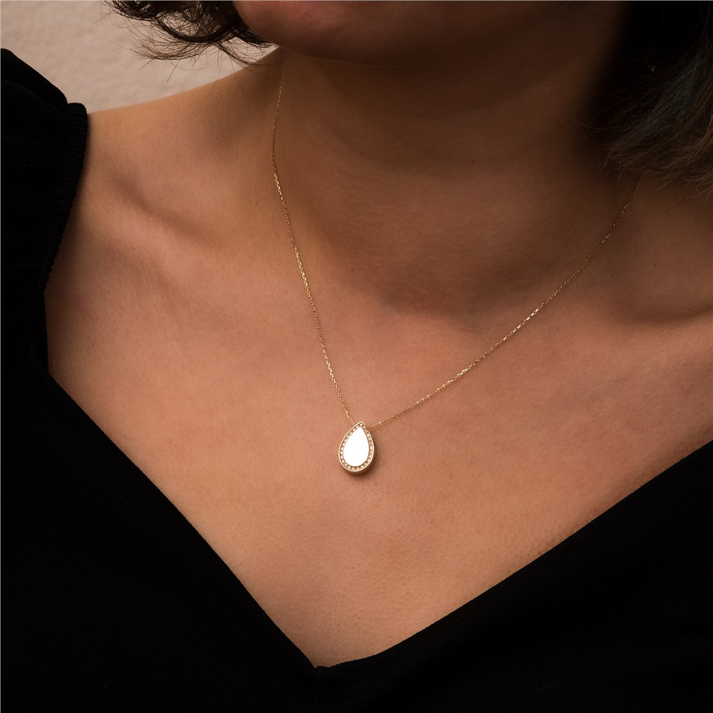Goldstore-14K 18K Real Gold Tear Drop Cremation Urn Pave Diamond Necklace, Custom Engrave Cremation Necklace Dad Mom Son Sister Grandpa, Ashes Holder