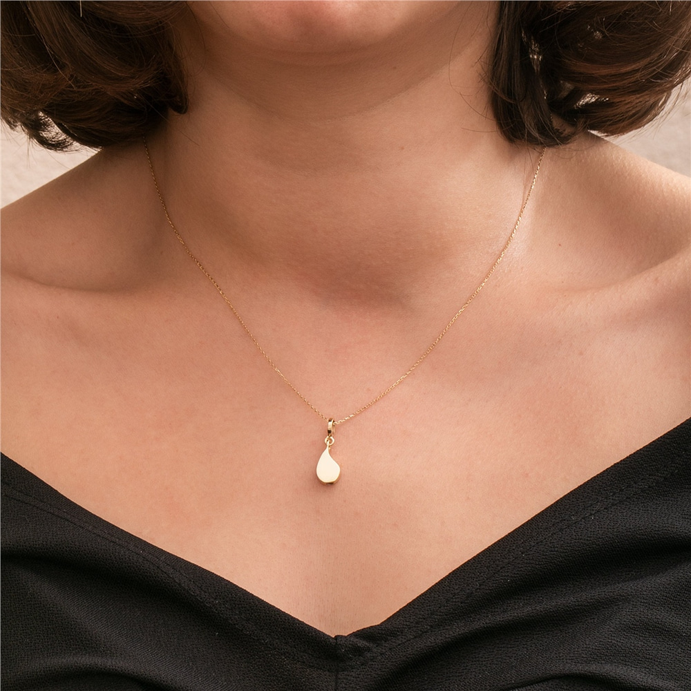 Goldstore-14K 18K Real Gold Tear Drop Cremation Urn Necklace, Custom Engrave Solid Gold Elegant Pendant, Dainty Discreet Urn Jewelry, Ashes Holder