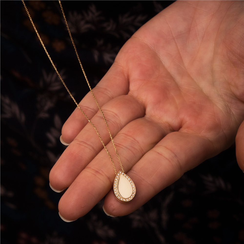 Goldstore-14K 18K Real Gold Tear Drop Cremation Urn Pave Diamond Necklace, Custom Engrave Cremation Necklace Dad Mom Son Sister Grandpa, Ashes Holder