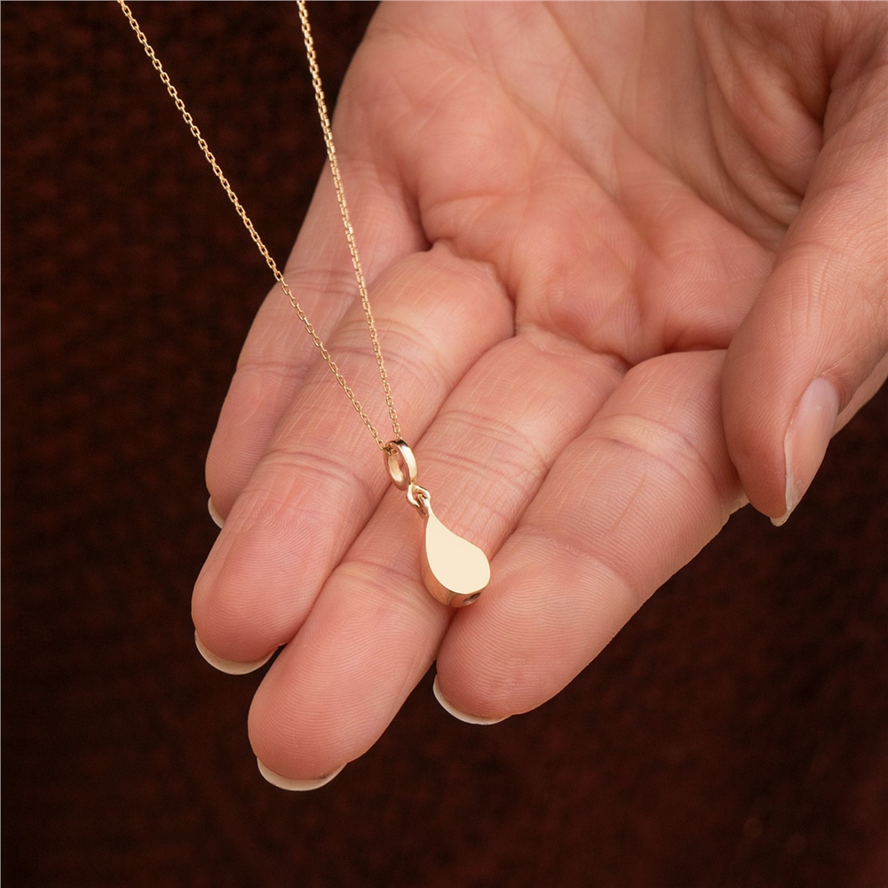 Goldstore-14K 18K Real Gold Tear Drop Cremation Urn Necklace, Custom Engrave Solid Gold Elegant Pendant, Dainty Discreet Urn Jewelry, Ashes Holder