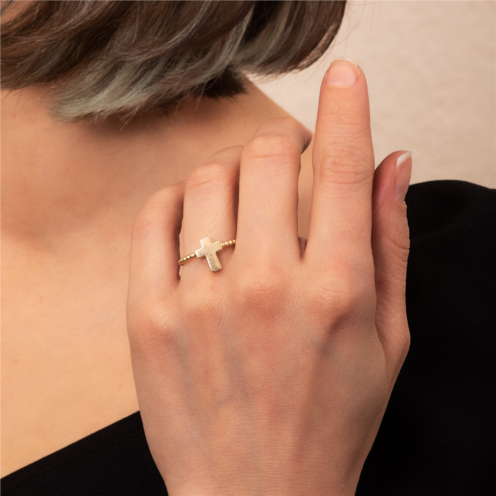 Goldstore-14K 18k Real Gold Tiny Cross Cremation Urn Ring, Personalized Urn Memorial Cross Gold Ring for Mom Dad Son Human Ashes and Dog Cat Ashes