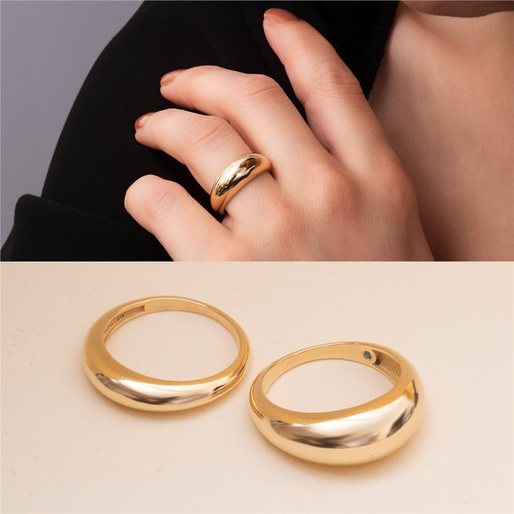 Goldstore-14k 18k Real Solid Gold Dome Ring, Dome Band Ring, Crescent Dome Chunky Gold Ring, Dainty or Large Dome Ring, Simple Plain Dome Ring for Her