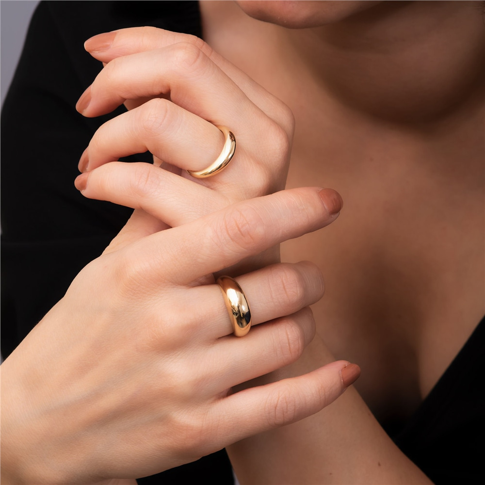 Goldstore-14k 18k Real Solid Gold Dome Ring, Dome Band Ring, Crescent Dome Chunky Gold Ring, Dainty or Large Dome Ring, Simple Plain Dome Ring for Her
