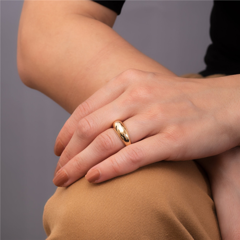 Goldstore-14k 18k Real Solid Gold Dome Ring, Dome Band Ring, Crescent Dome Chunky Gold Ring, Dainty or Large Dome Ring, Simple Plain Dome Ring for Her