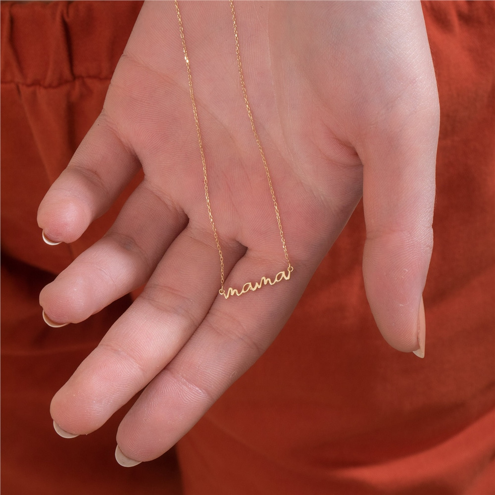 Goldstore-14k 18k Real Solid Gold New Mama Necklace, Solid Plain Gold Minimalist Mama Necklace, Dainty Gold Necklace Gift for Mom, Delicate Necklace.