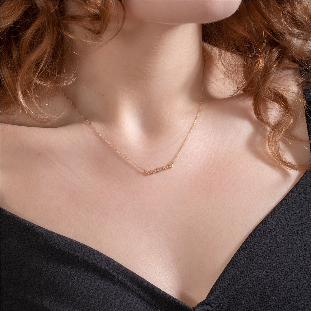 Goldstore-14k 18k Real Solid Gold New Mama Necklace, Solid Plain Gold Minimalist Mama Necklace, Dainty Gold Necklace Gift for Mom, Delicate Necklace.