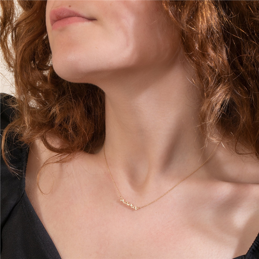 Goldstore-14k 18k Real Solid Gold New Mama Necklace, Solid Plain Gold Minimalist Mama Necklace, Dainty Gold Necklace Gift for Mom, Delicate Necklace.