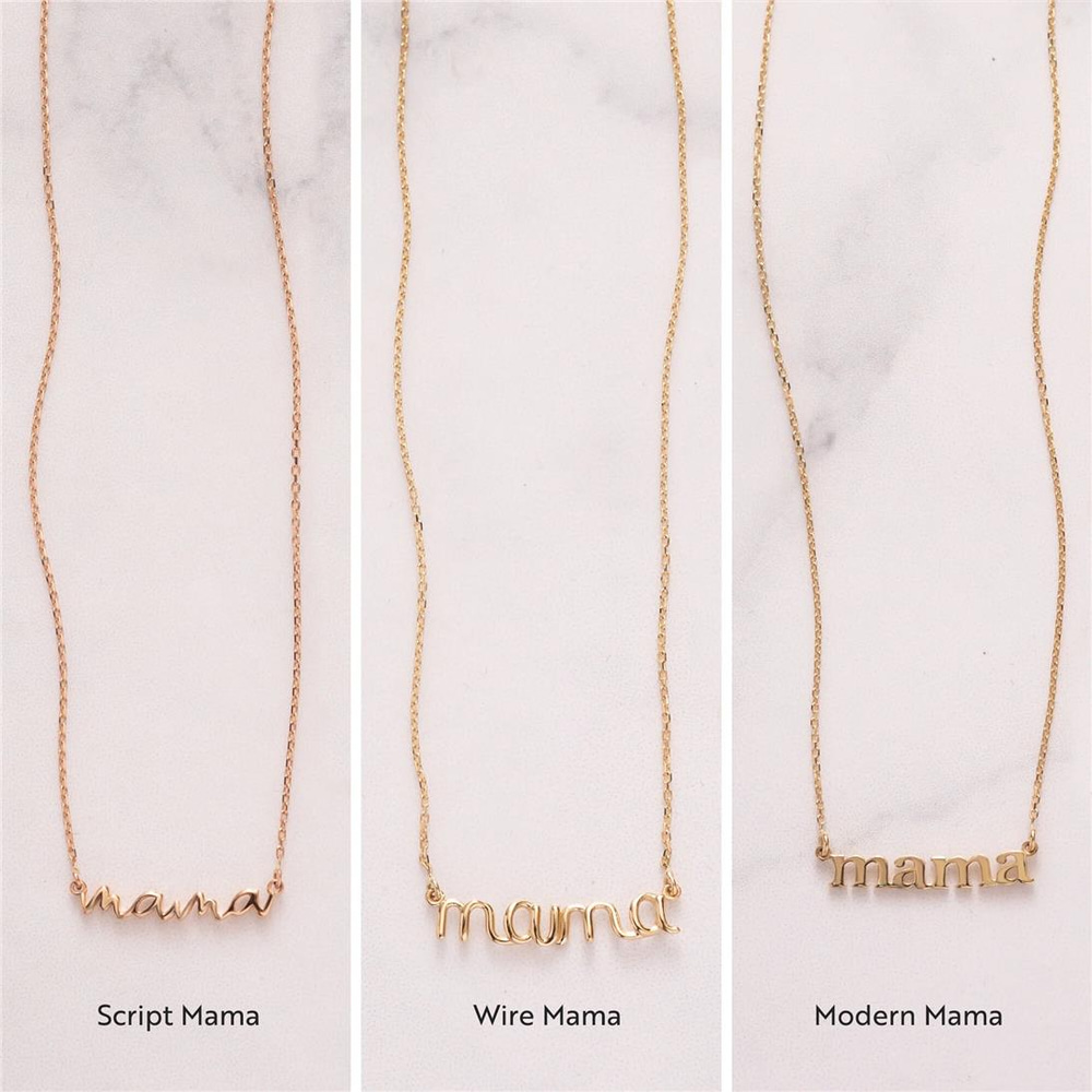Goldstore-14k 18k Real Solid Gold Script Font Mama Necklace, Minimalist Wire Mama Necklace, Dainty Gold Modern Font Mama Necklace Gift for Mom For Her
