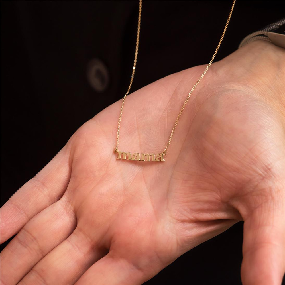 Goldstore-14k 18k Real Solid Gold Script Font Mama Necklace, Minimalist Wire Mama Necklace, Dainty Gold Modern Font Mama Necklace Gift for Mom For Her