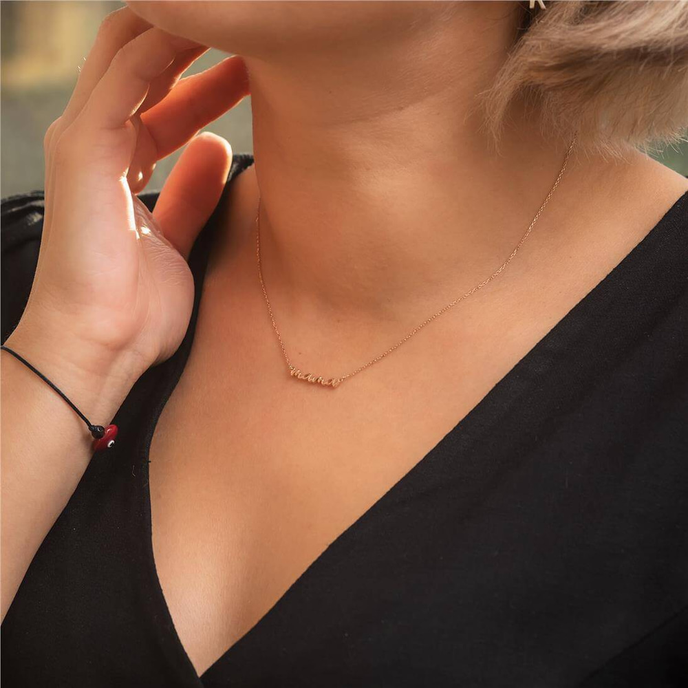 Goldstore-14k 18k Real Solid Gold Script Font Mama Necklace, Minimalist Wire Mama Necklace, Dainty Gold Modern Font Mama Necklace Gift for Mom For Her