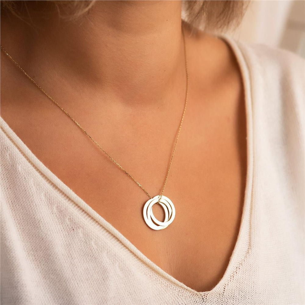 Goldstore-14K 18K Russian Ring Necklace, Customized Interlocking Ring Necklace, Personalized Circle Name Necklace, Linked Cirlcle Necklace