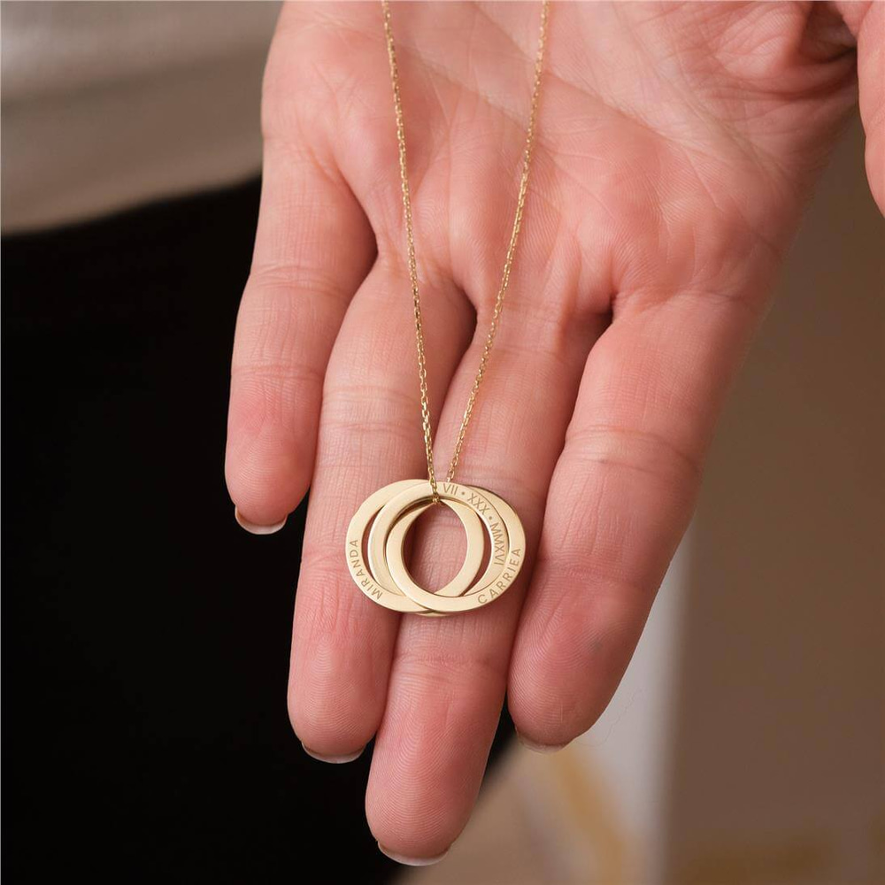 Goldstore-14K 18K Russian Ring Necklace, Customized Interlocking Ring Necklace, Personalized Circle Name Necklace, Linked Cirlcle Necklace