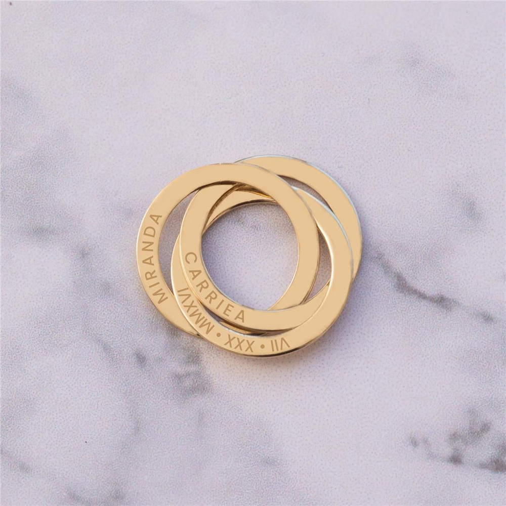 Goldstore-14K 18K Russian Ring Necklace, Customized Interlocking Ring Necklace, Personalized Circle Name Necklace, Linked Cirlcle Necklace