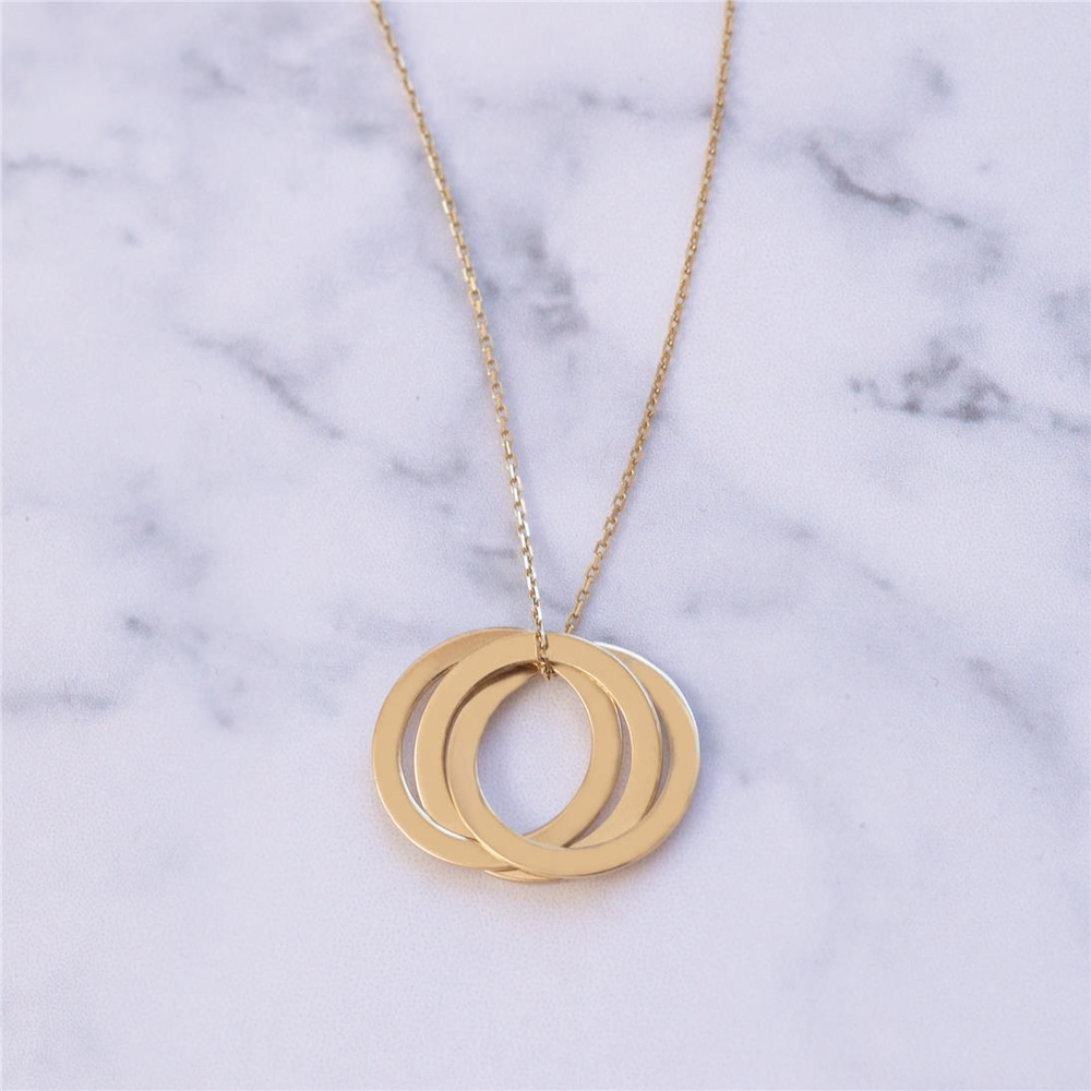 Goldstore-14K 18K Russian Ring Necklace, Customized Interlocking Ring Necklace, Personalized Circle Name Necklace, Linked Cirlcle Necklace
