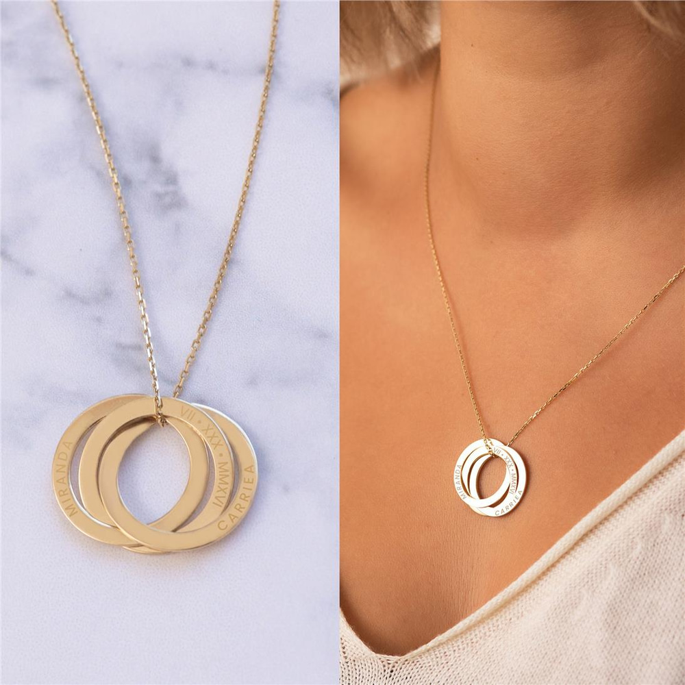 Goldstore-14K 18K Russian Ring Necklace, Customized Interlocking Ring Necklace, Personalized Circle Name Necklace, Linked Cirlcle Necklace