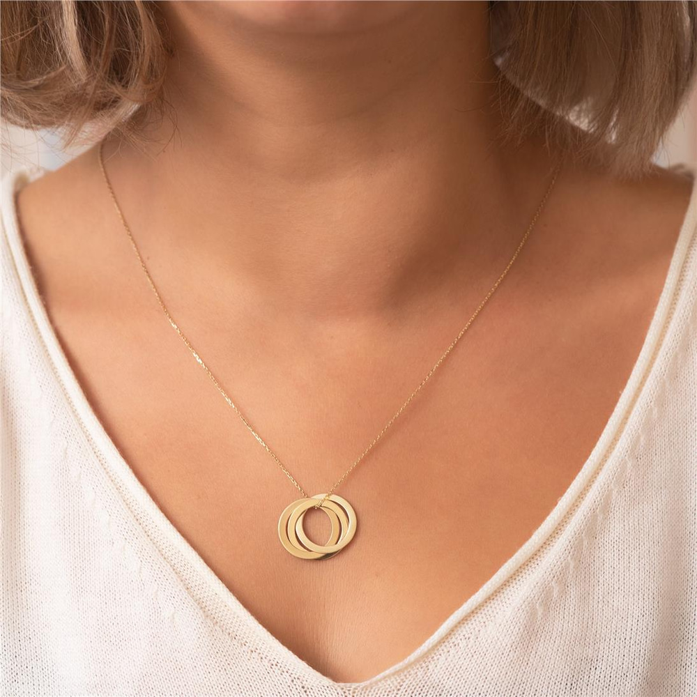 Goldstore-14K 18K Russian Ring Necklace, Customized Interlocking Ring Necklace, Personalized Circle Name Necklace, Linked Cirlcle Necklace