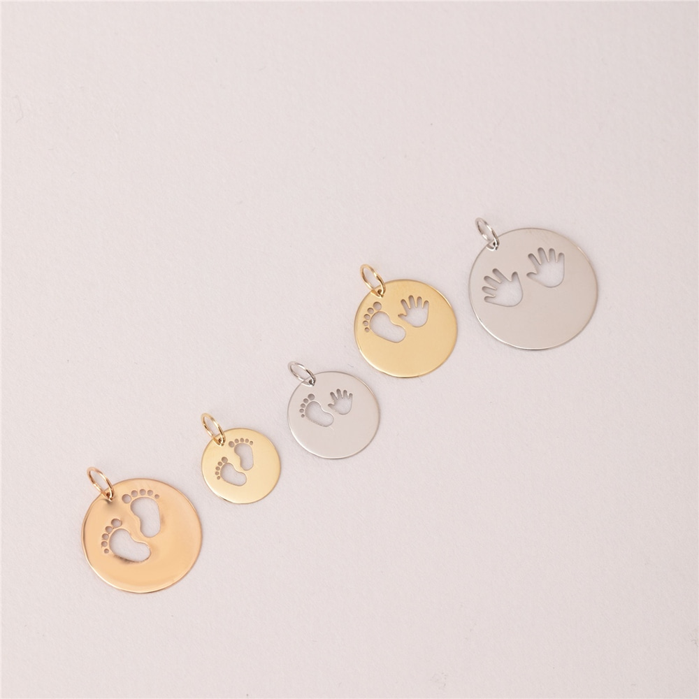 Goldstore-14K 18K Solid Custom Cutout Disk Necklace, Baby Feet Cutout Disk Pendant, Real Gold Multi Size Cute Baby Foot Necklace, New Born Gift