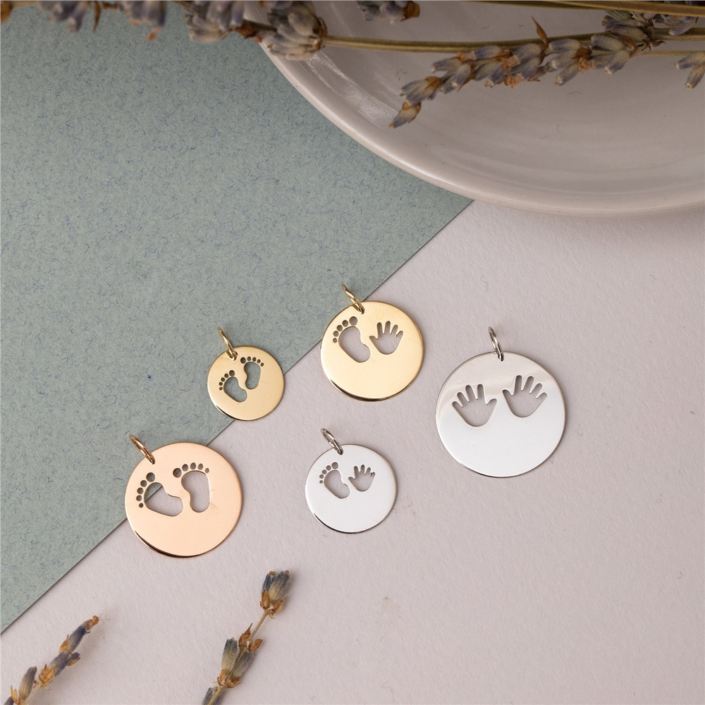 Goldstore-14K 18K Solid Custom Cutout Disk Necklace, Baby Feet Cutout Disk Pendant, Real Gold Multi Size Cute Baby Foot Necklace, New Born Gift