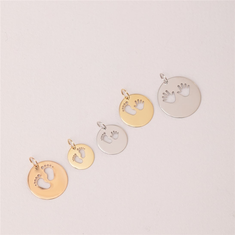 Goldstore-14K 18K Solid Custom Cutout Disk Necklace, Baby Hands Cutout Disk Pendant, Real Gold Multi Size Cute Baby Hand Necklace, New Born Gift