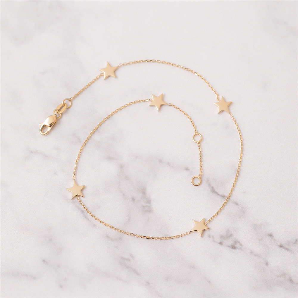 Goldstore-14k 18k Solid Gold 2 3 4 5 Star Bracelet, Celestial Dainty Stars Bracelet, Station 14k Gold Star Bracelet Yellow Rose and White Gold