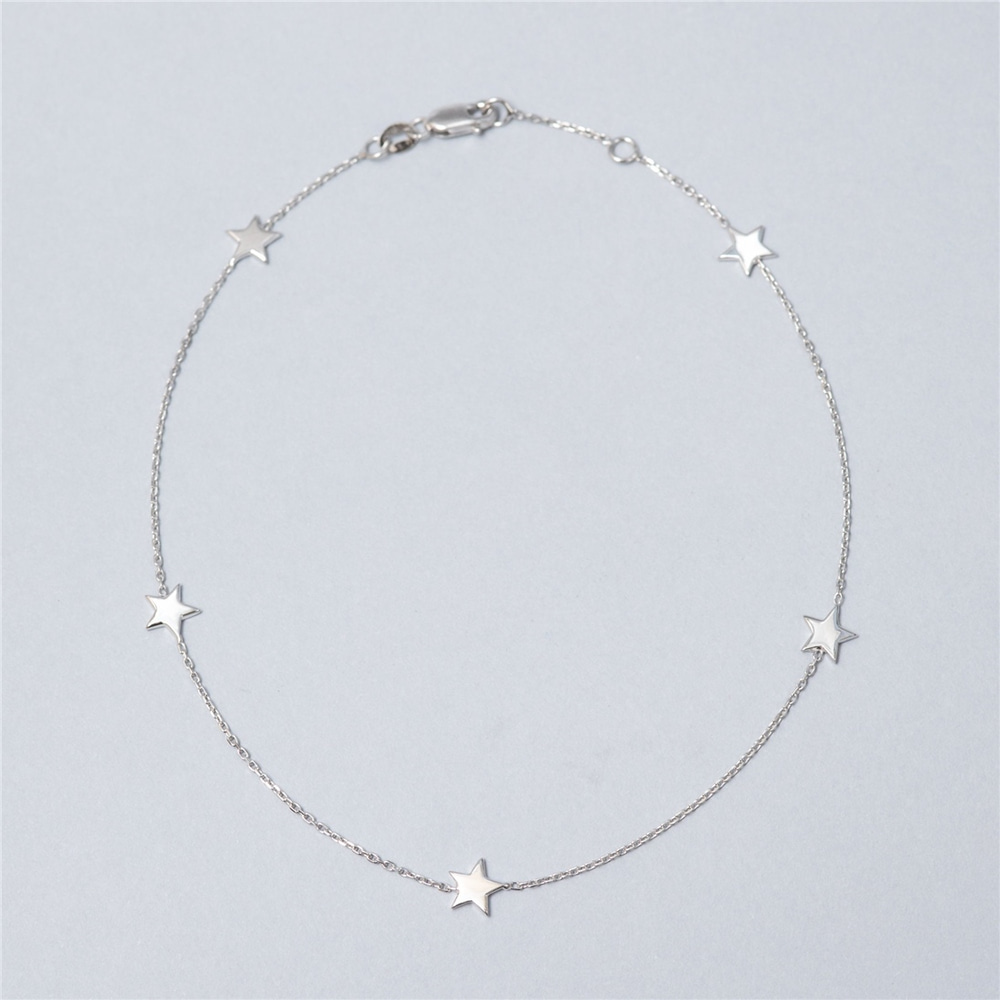 Goldstore-14k 18k Solid Gold 2 3 4 5 Star Anklet, Celestial Dainty Stars Anklet, Station 14k Gold Star Anklet Yellow Rose and White Gold Gift for Her