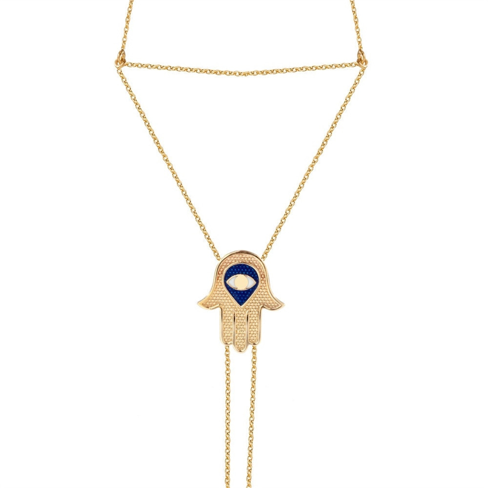 Goldstore-14k 18k Solid Gold 2 Sided Hamsa Enamel Eye Ring Bracelet, Fatima Hand Chain Slave Bracelet, Hamsa Palm Bracelet, Hamsa Palm Hand Bracelet.