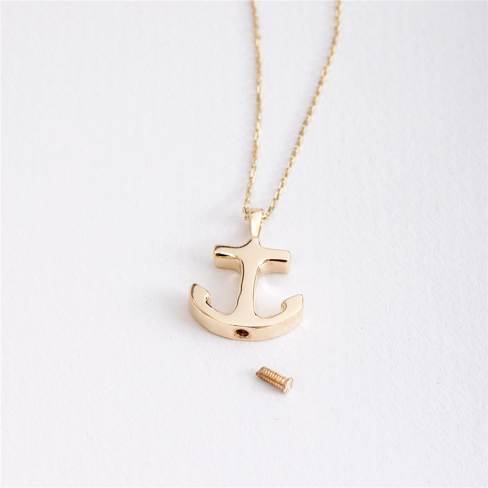Goldstore-14k 18k Solid Gold Anchor Ash Pendant Necklace,Nautical Real Gold Urn Pendant, Anchor Gold Cremation Urn Pendant, Keepsake Memorial Pendant