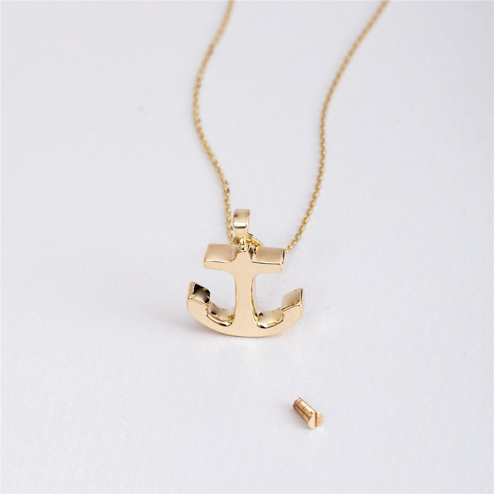 Goldstore-14k 18k Solid Gold Anchor Ash Pendant Necklace,Nautical Real Gold Urn Pendant, Anchor Gold Cremation Urn Pendant, Keepsake Memorial Pendant