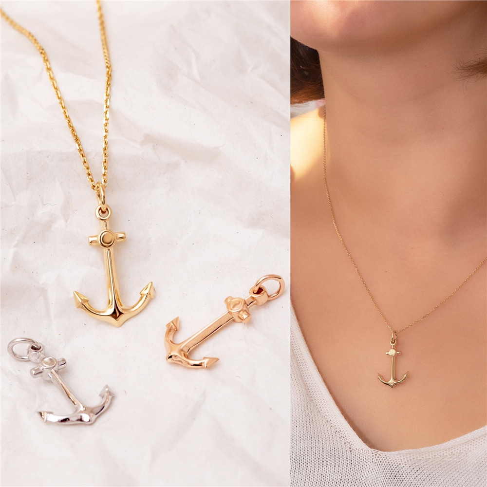 Goldstore-14K 18K Solid Gold Anchor Necklace, Nautical Hollow Anchor Pendant & Sailor Jewelry is Great Gift For Her, Anniversary Gift Birthday Gift