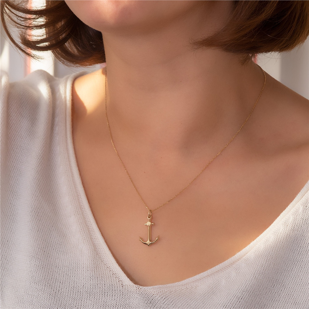 Goldstore-14K 18K Solid Gold Anchor Necklace, Nautical Hollow Anchor Pendant & Sailor Jewelry is Great Gift For Her, Anniversary Gift Birthday Gift