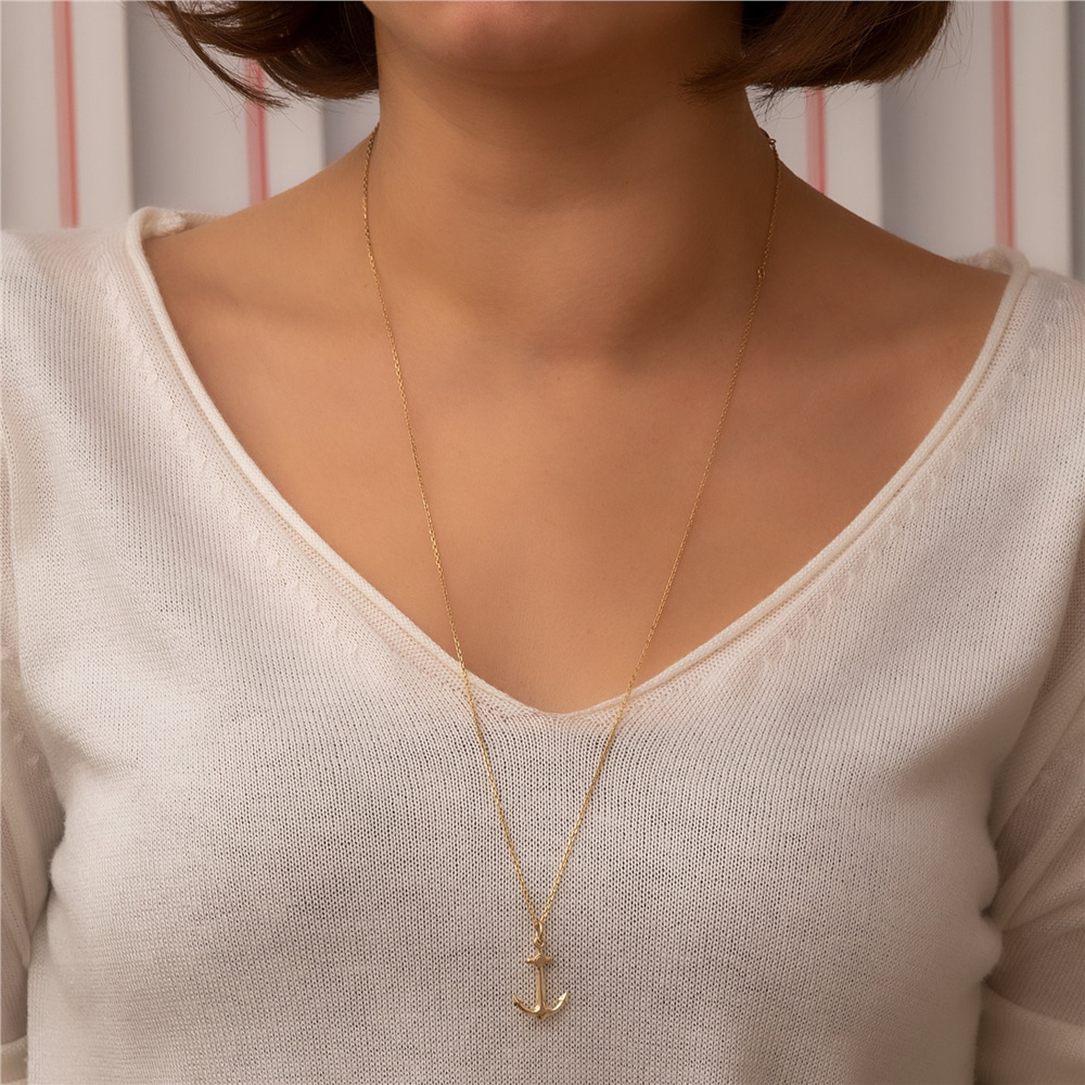 Goldstore-14K 18K Solid Gold Anchor Necklace, Nautical Hollow Anchor Pendant & Sailor Jewelry is Great Gift For Her, Anniversary Gift Birthday Gift