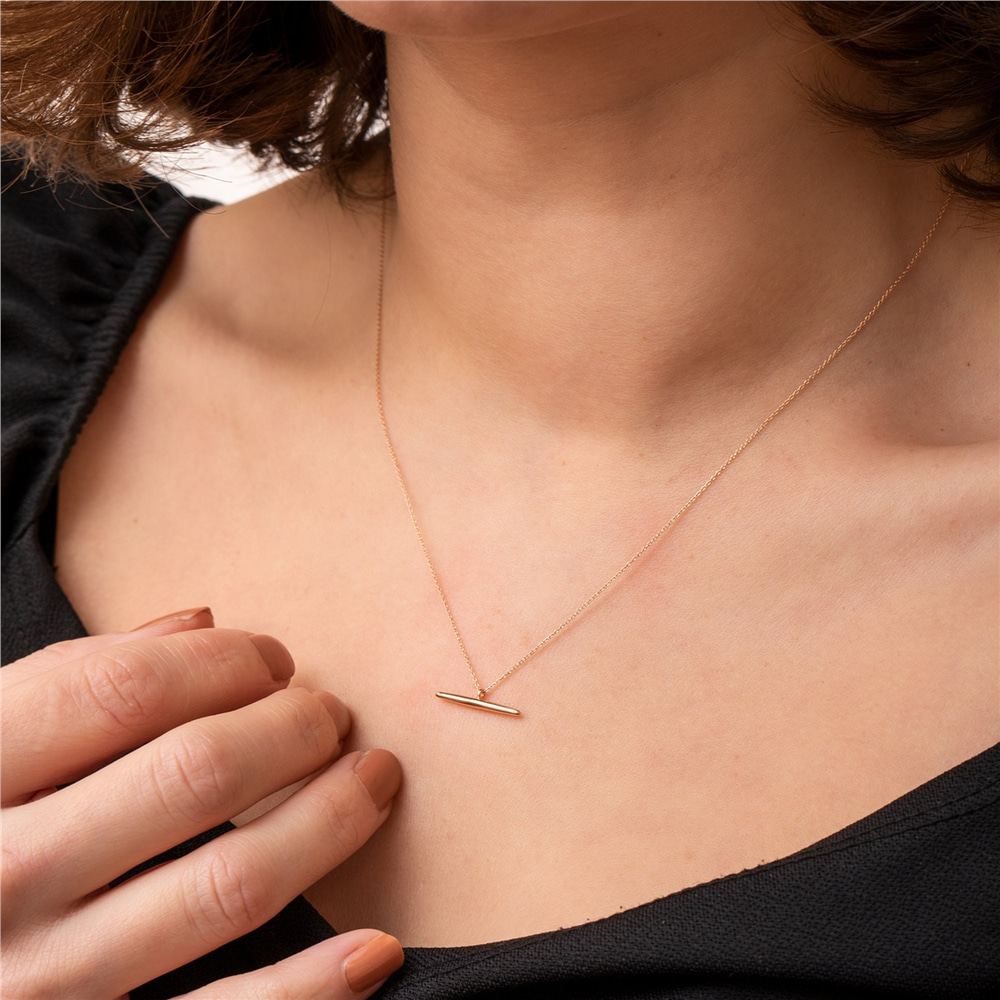 Goldstore-14k 18k Solid Gold Balance Necklace, Tiny Horizontal Bar Necklace, Spritual Balance and Stability Necklace, Simple Look Everyday Necklace