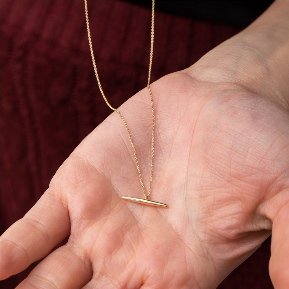 Goldstore-14k 18k Solid Gold Balance Necklace, Tiny Horizontal Bar Necklace, Spritual Balance and Stability Necklace, Simple Look Everyday Necklace