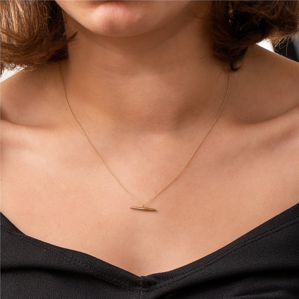 Goldstore-14k 18k Solid Gold Balance Necklace, Tiny Horizontal Bar Necklace, Spritual Balance and Stability Necklace, Simple Look Everyday Necklace