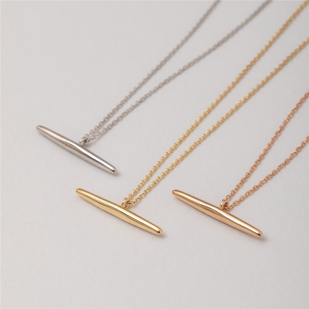 Goldstore-14k 18k Solid Gold Balance Necklace, Tiny Horizontal Bar Necklace, Spritual Balance and Stability Necklace, Simple Look Everyday Necklace