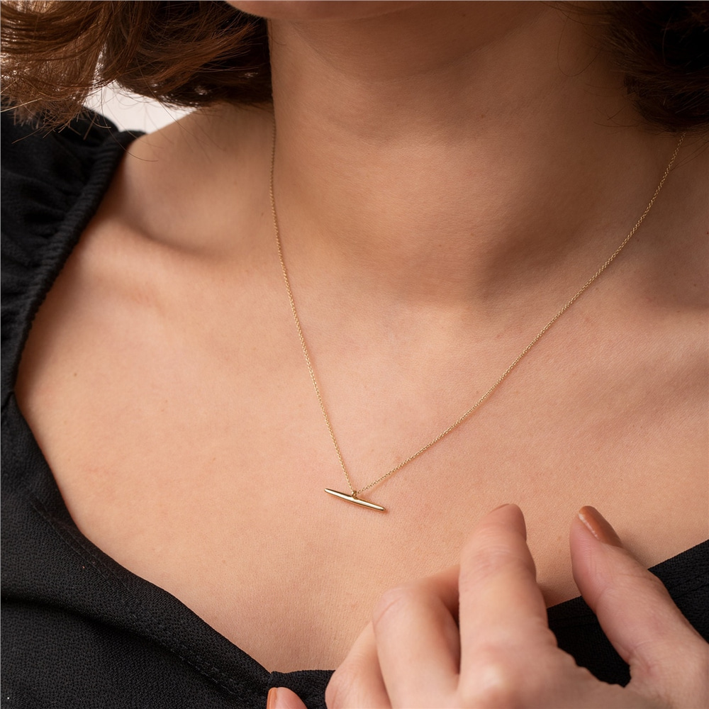 Goldstore-14k 18k Solid Gold Balance Necklace, Tiny Horizontal Bar Necklace, Spritual Balance and Stability Necklace, Simple Look Everyday Necklace