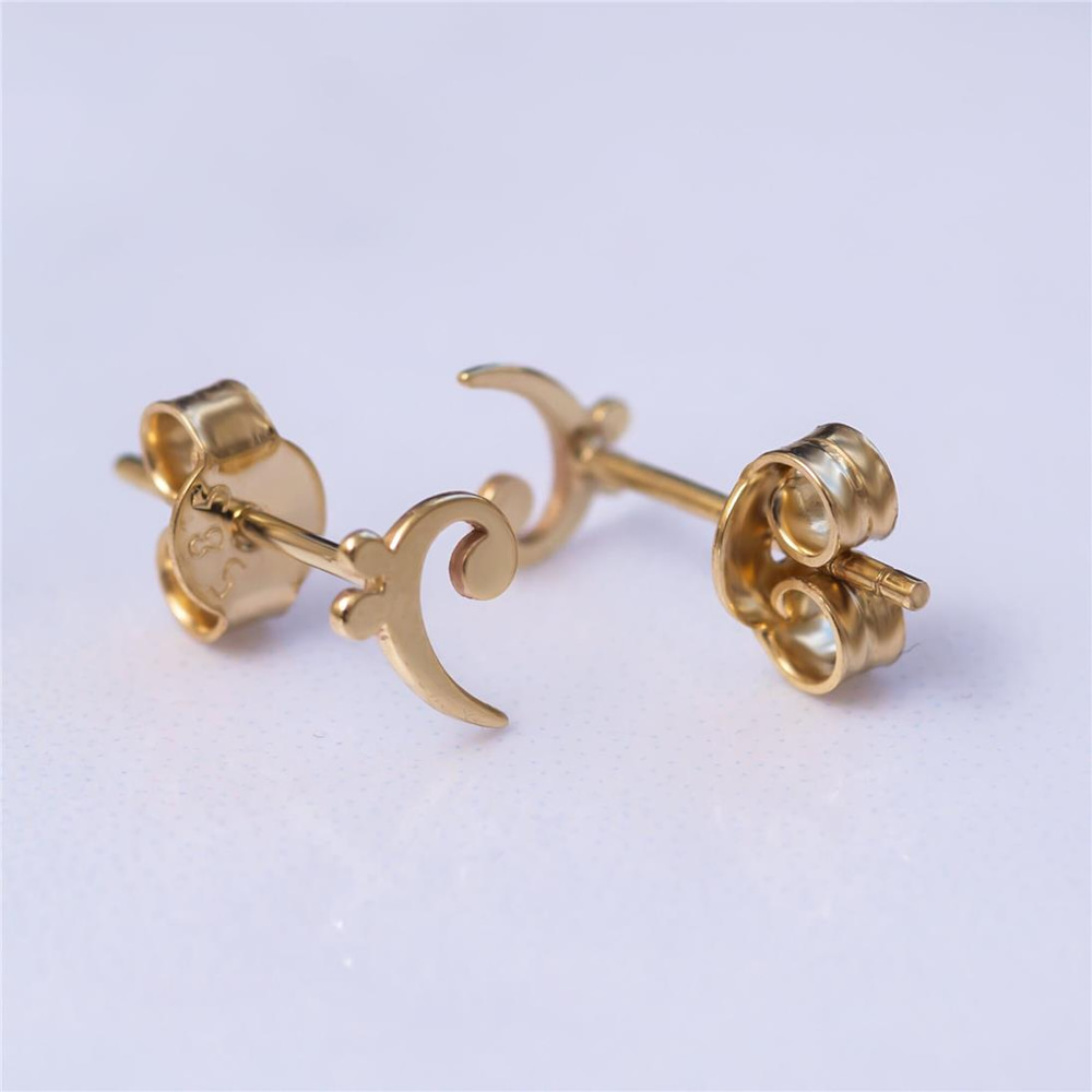 Goldstore-14K 18K Solid Gold Bass Clef Note Earrings, Bass Clef Stud Earring Real Gold, Dainty Stud Earring Gift for Her, Women, Daughter, Mother