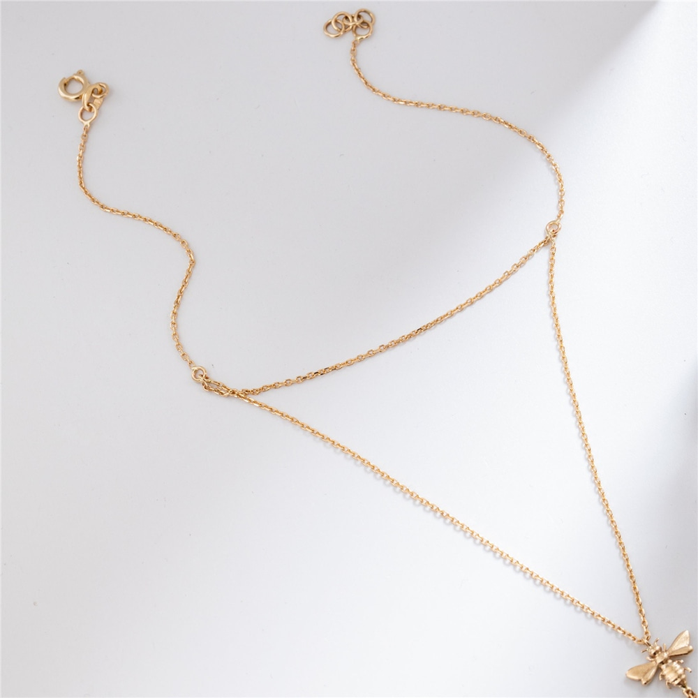 Goldstore-14K 18K Solid Gold Bee Sahmaran Bracelet, Dainty Gold Ring Bracelet, Fancy Baciamano, Wasp Hand Finger Chain Bracelet is Great Gift For Her