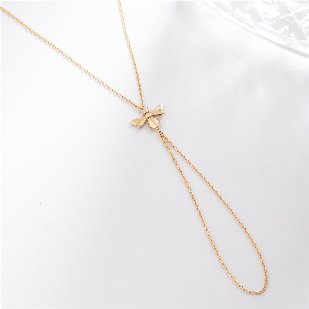 Goldstore-14K 18K Solid Gold Bee Sahmaran Bracelet, Dainty Gold Ring Bracelet, Fancy Baciamano, Wasp Hand Finger Chain Bracelet is Great Gift For Her