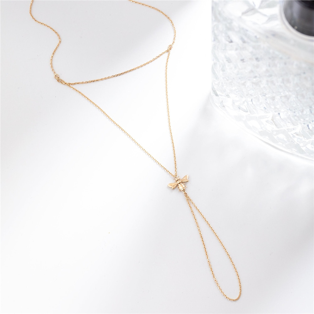 Goldstore-14K 18K Solid Gold Bee Sahmaran Bracelet, Dainty Gold Ring Bracelet, Fancy Baciamano, Wasp Hand Finger Chain Bracelet is Great Gift For Her
